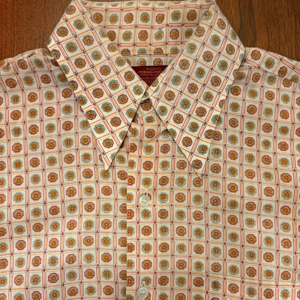 Vtg 70s Sears Kings Road Dagger Collar Disco Shirt Mens Medium Short Sleeve Thin